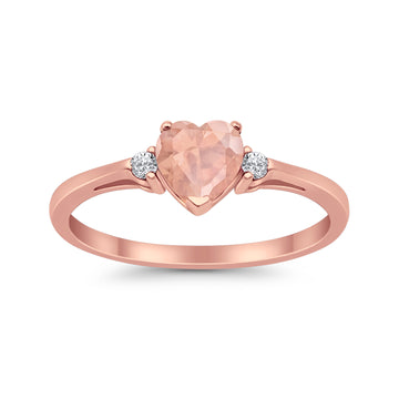 Heart Promise Engagement Ring Rose Tone. Simulated Morganite CZ 925 Sterling Silver